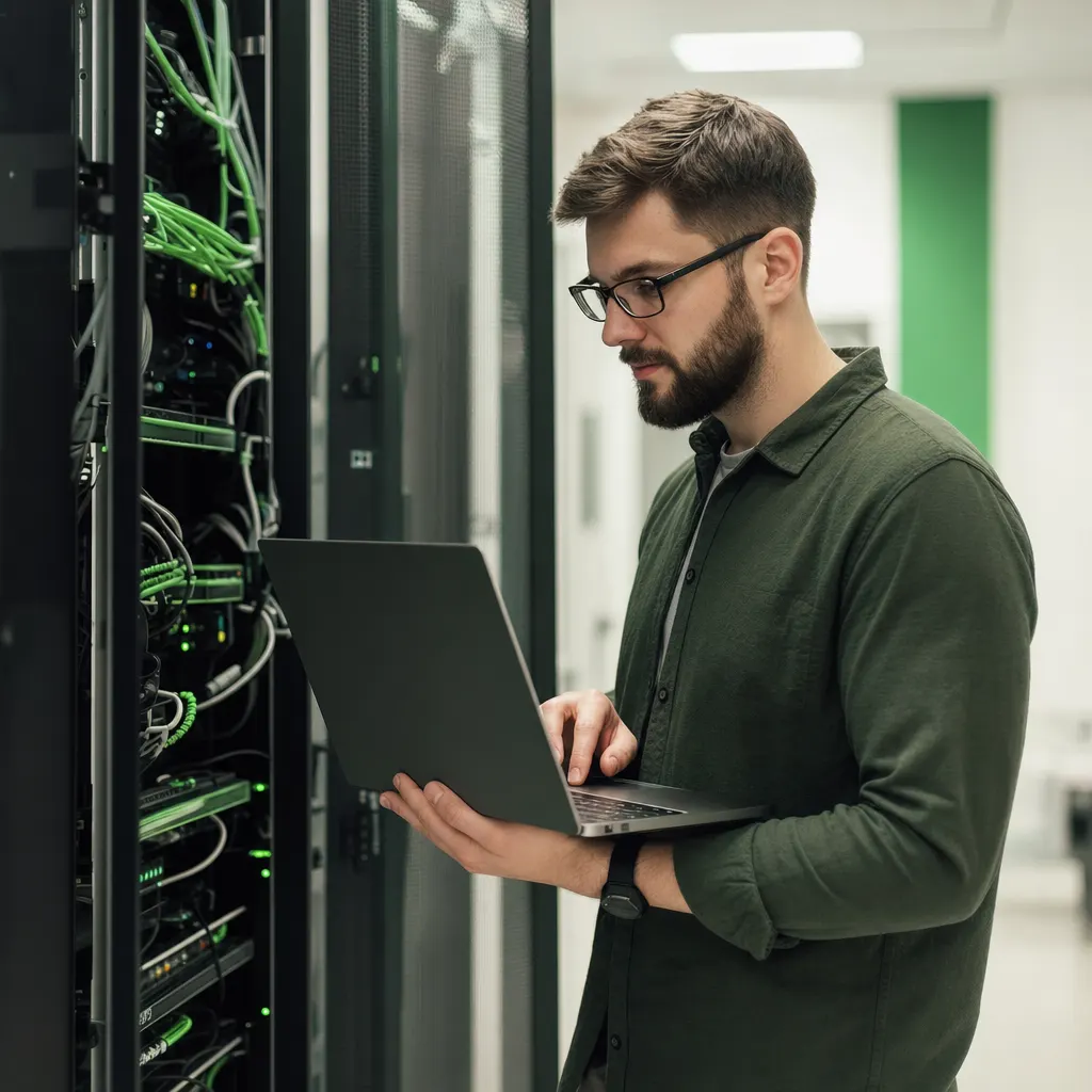 Techniker setzt ein IT-Projekt sauber im Serverraum um