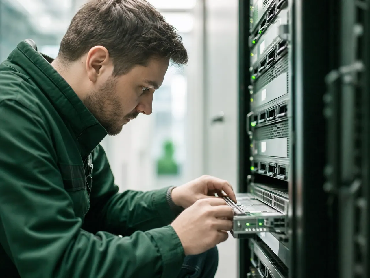 IT-Techniker führt eine Datenwiederherstellung an einem Serversystem durch