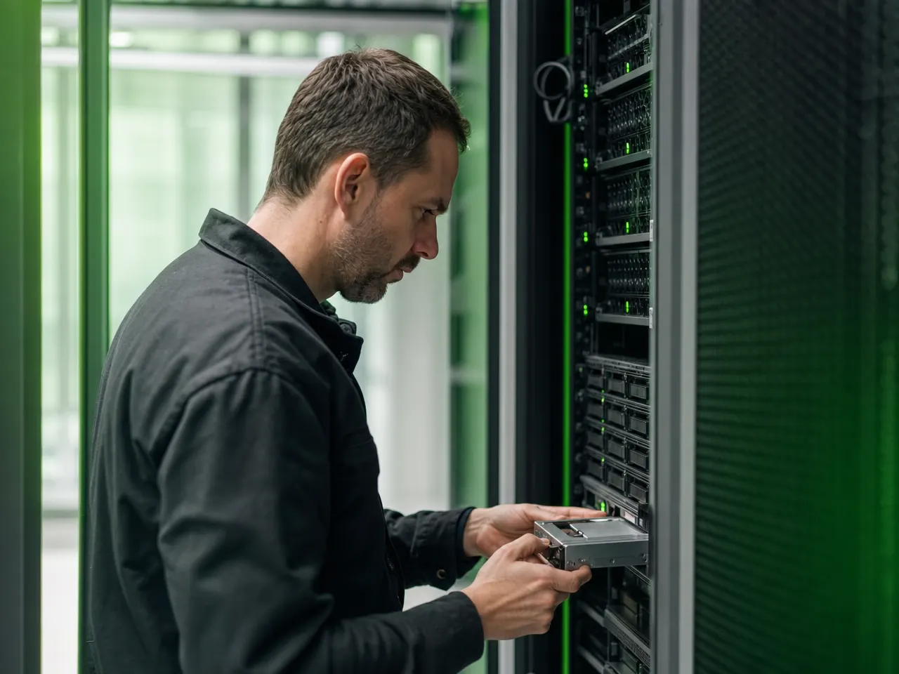 IT-Techniker prüft eine Datenwiederherstellung an einem Serversystem