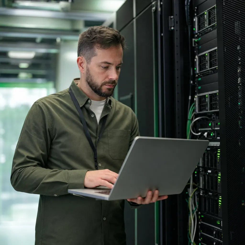 IT-Techniker prüft einen Wiederherstellungsplan am Serversystem