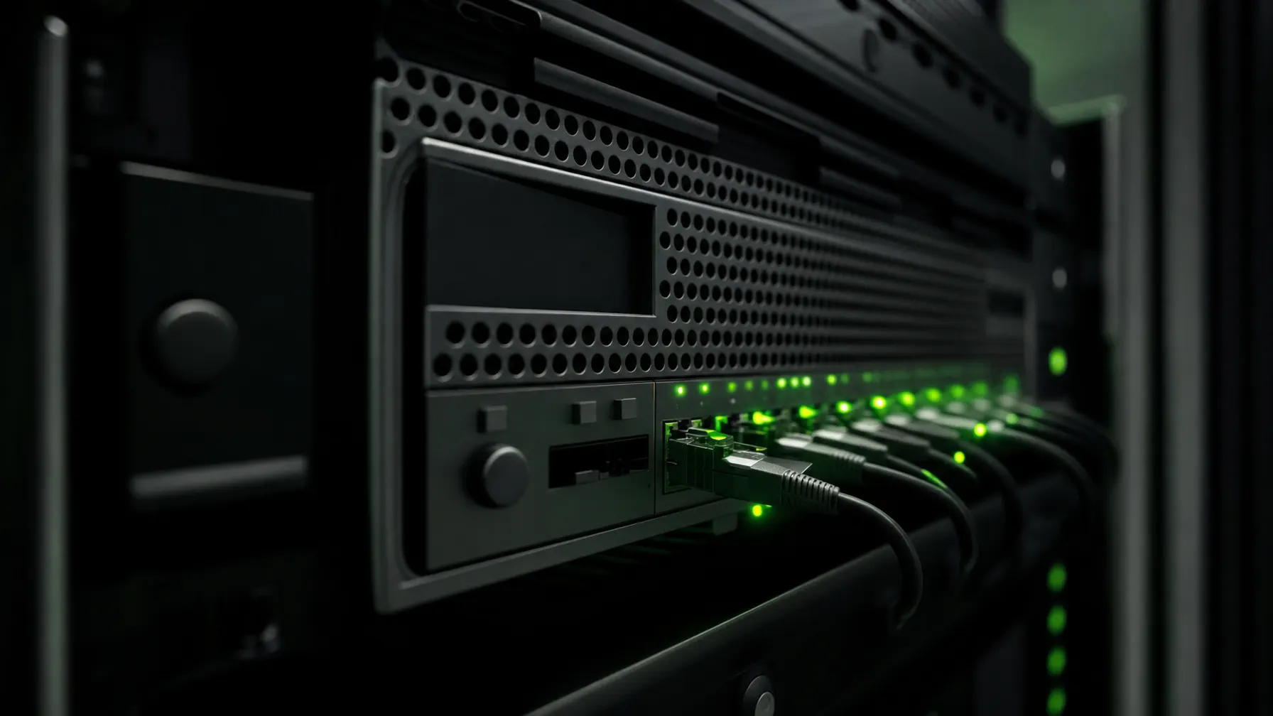 Security-Appliance im Serverschrank mit grün leuchtenden Statusanzeigen