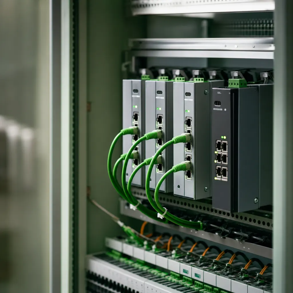 Industrielle Firewall und Netzwerktechnik in einem Schaltschrank