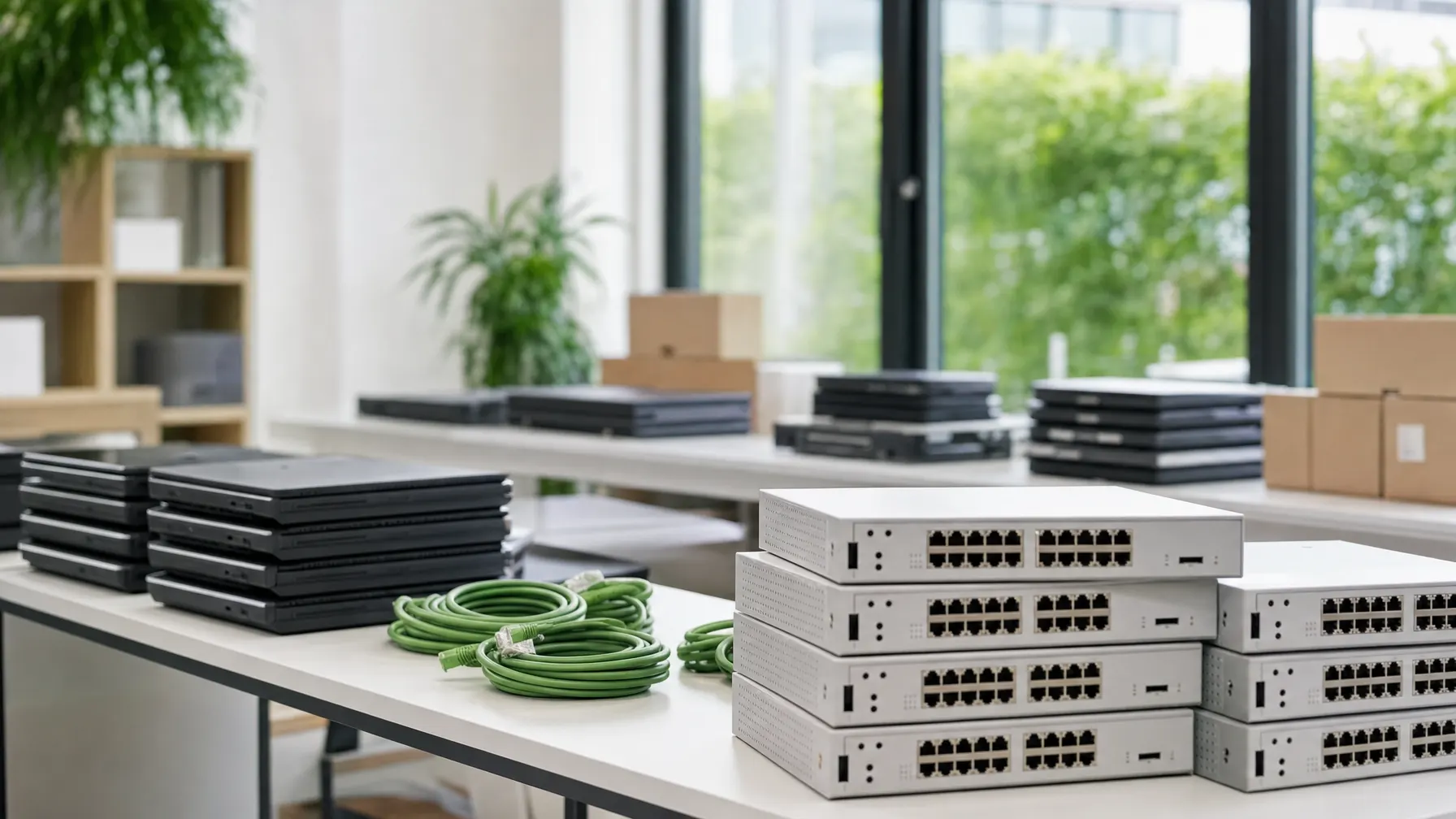 Neue Notebooks und Netzwerktechnik ordentlich zur Auslieferung bereitgestellt