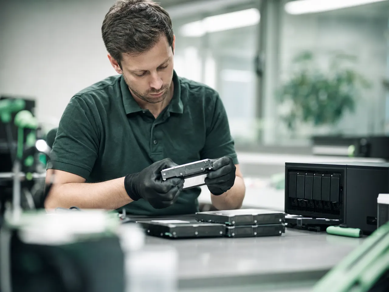 IT-Techniker führt eine dokumentierte Datenlöschung an Festplatten durch