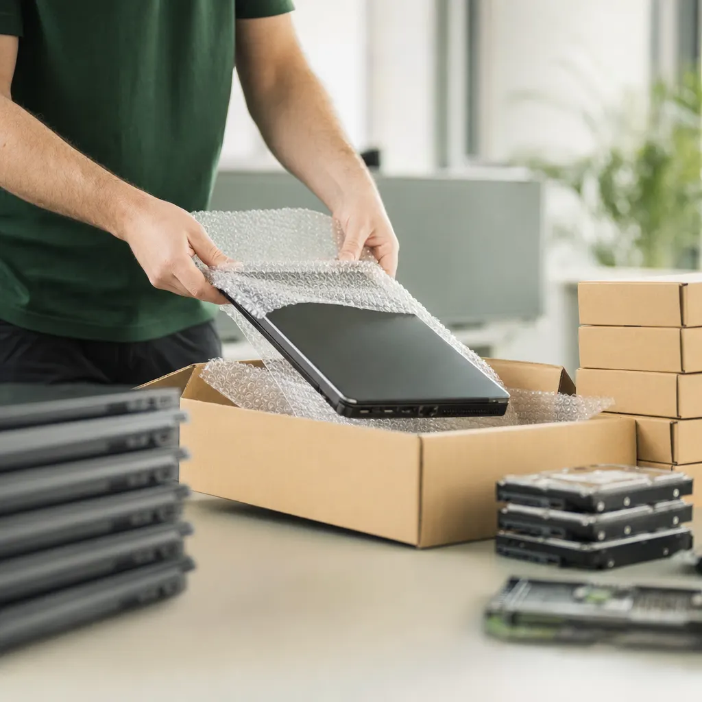 Gebrauchte IT-Hardware wird für die Abholung sicher verpackt
