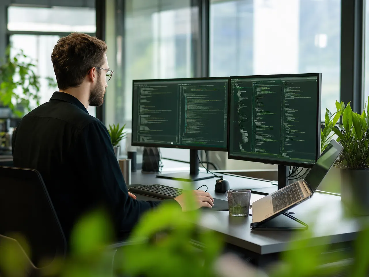 Moderner IT-Arbeitsplatz mit Technik in einem einladenden Büro