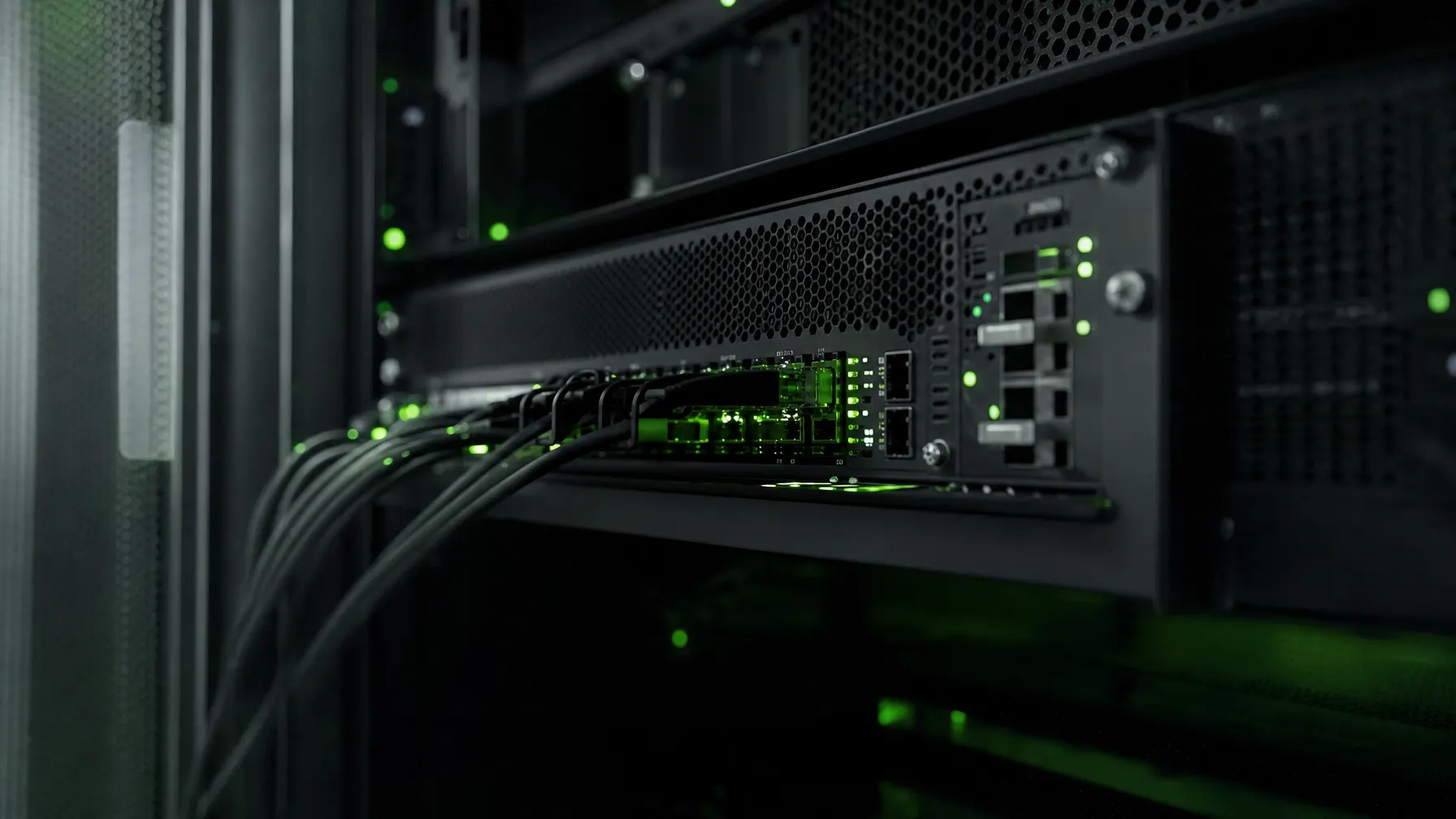 Firewall-Appliance mit grünen Statusanzeigen im Serverschrank