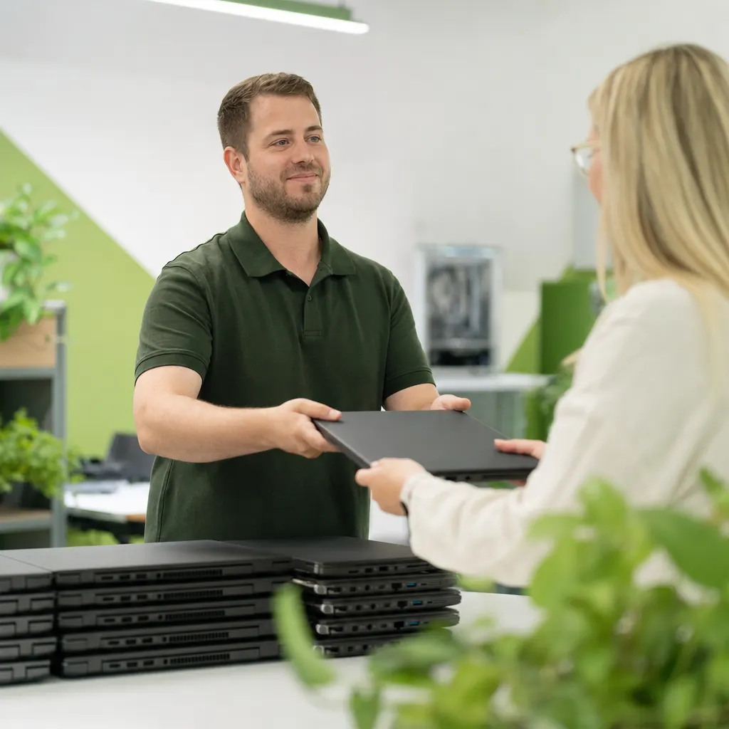 Aufbereitete Geräte werden für die Übergabe an ein Unternehmen vorbereitet