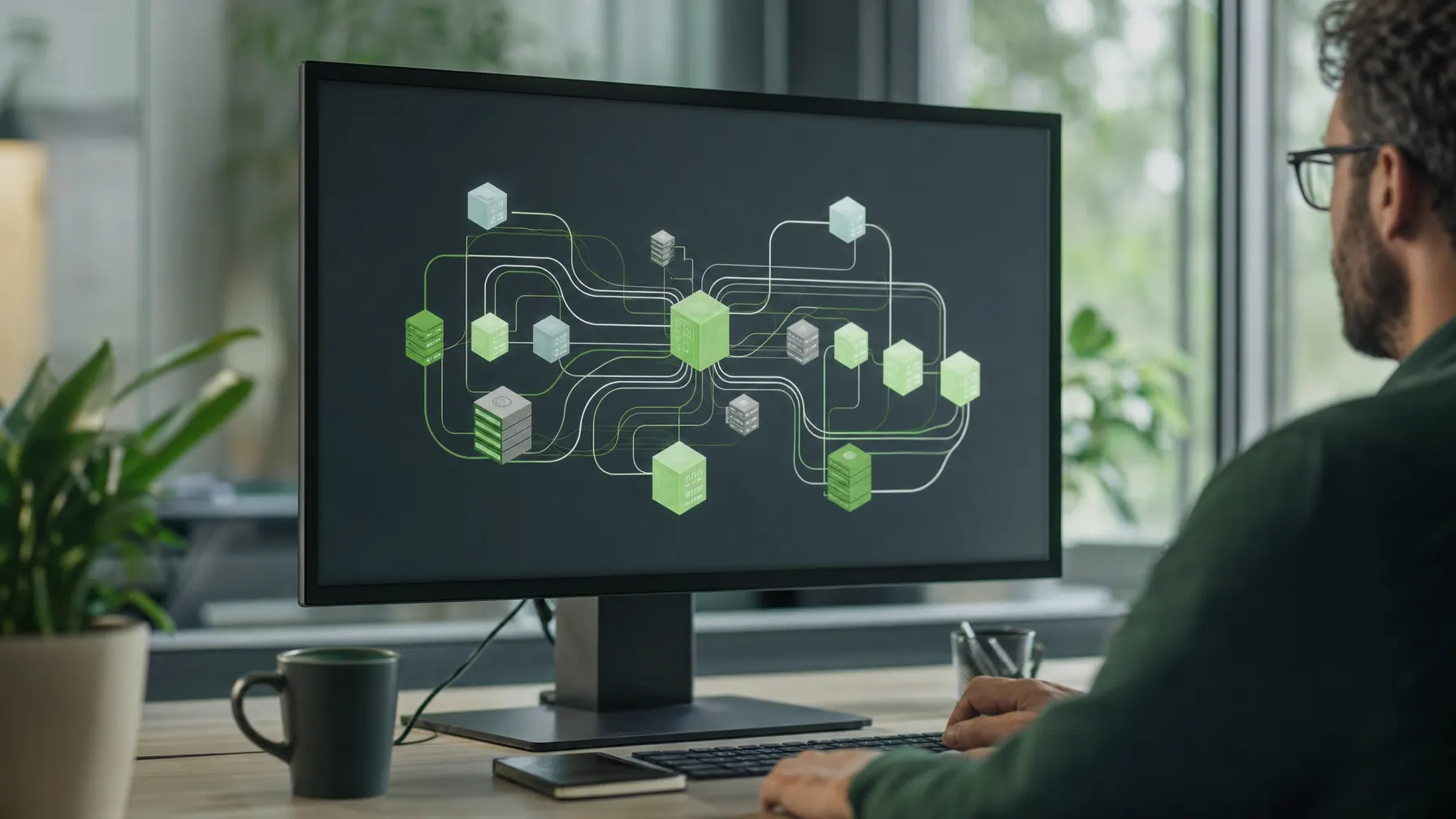 Netzwerk- und Serverstruktur als Sinnbild verbundener Systeme