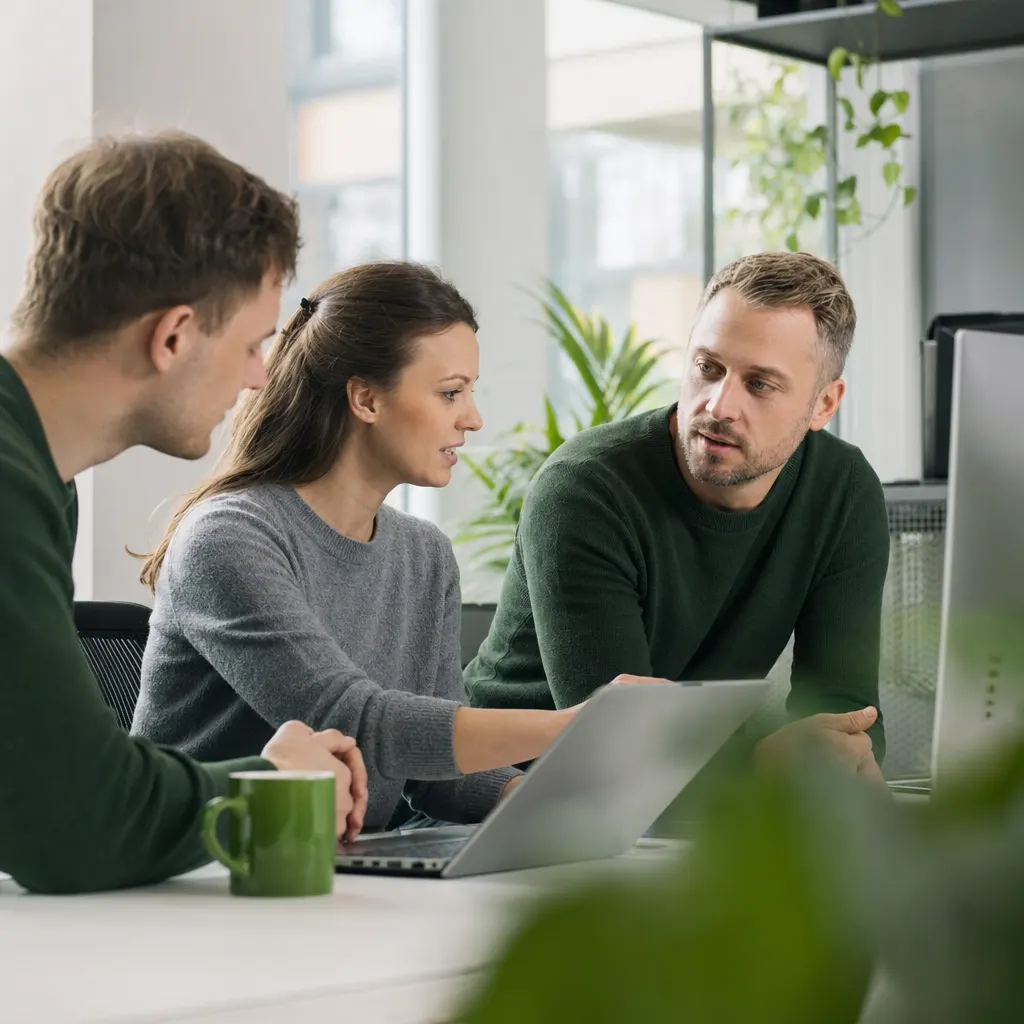IT-Fachleute besprechen ein Vorhaben gemeinsam an einem Bürotisch