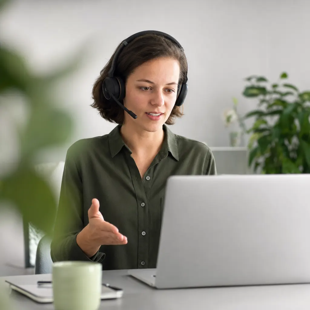 Mitarbeiter im Homeoffice bei einer Videokonferenz am Schreibtisch