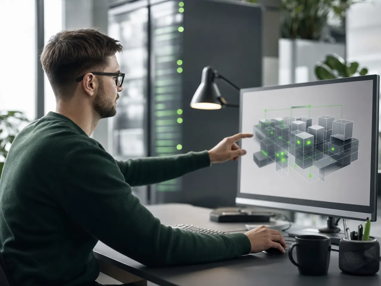 Administrator verteilt Arbeitslasten auf virtuelle Systeme am Bildschirm