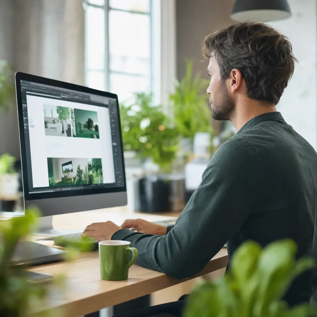 Moderne Unternehmenswebsite auf einem Bildschirm im hellen Büro
